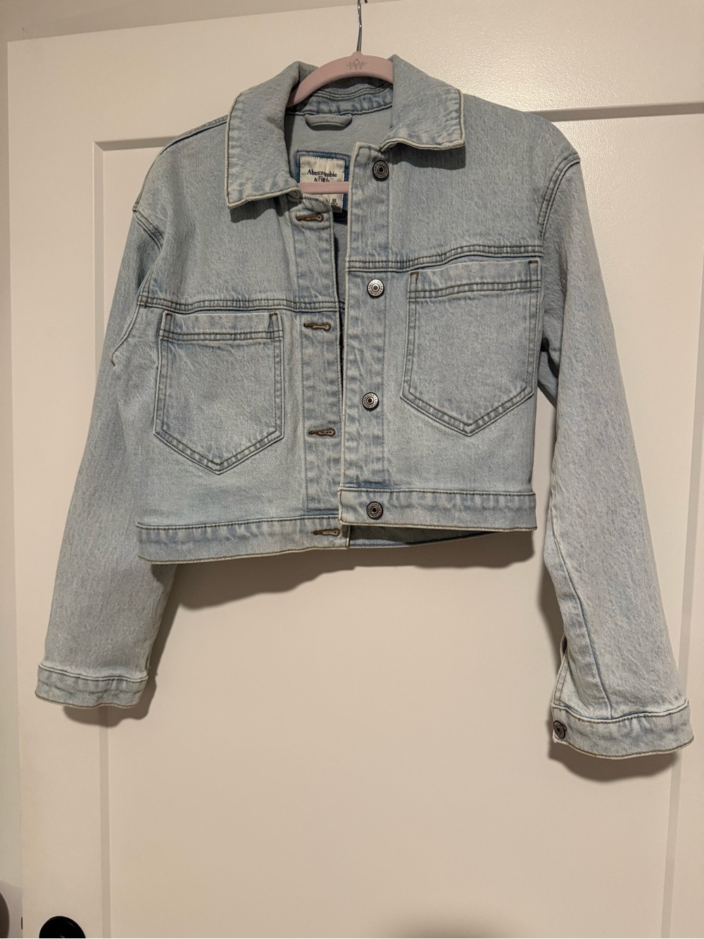 Abercrombie & Fitch Light Blue Cropped Denim Jacket